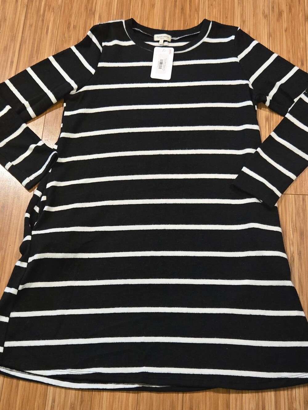 NWT Sweet Lovely Striped Long-Sleeve Swing Dress - Black & White